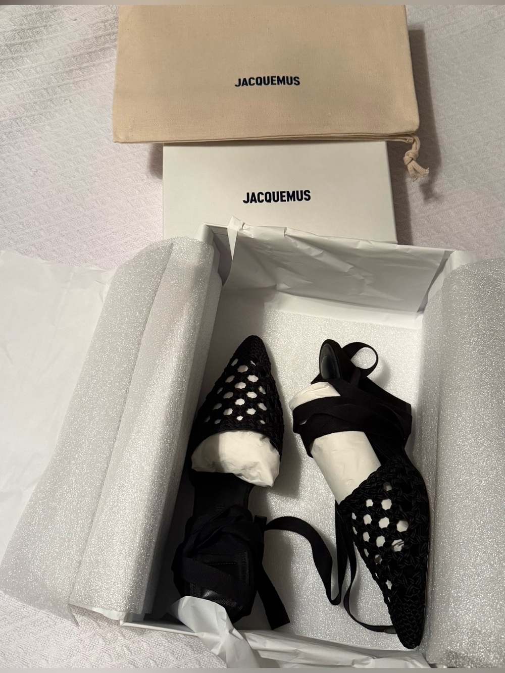 Jacquemus Black Woven Pointed-Toe Ankle-Tie Wedge